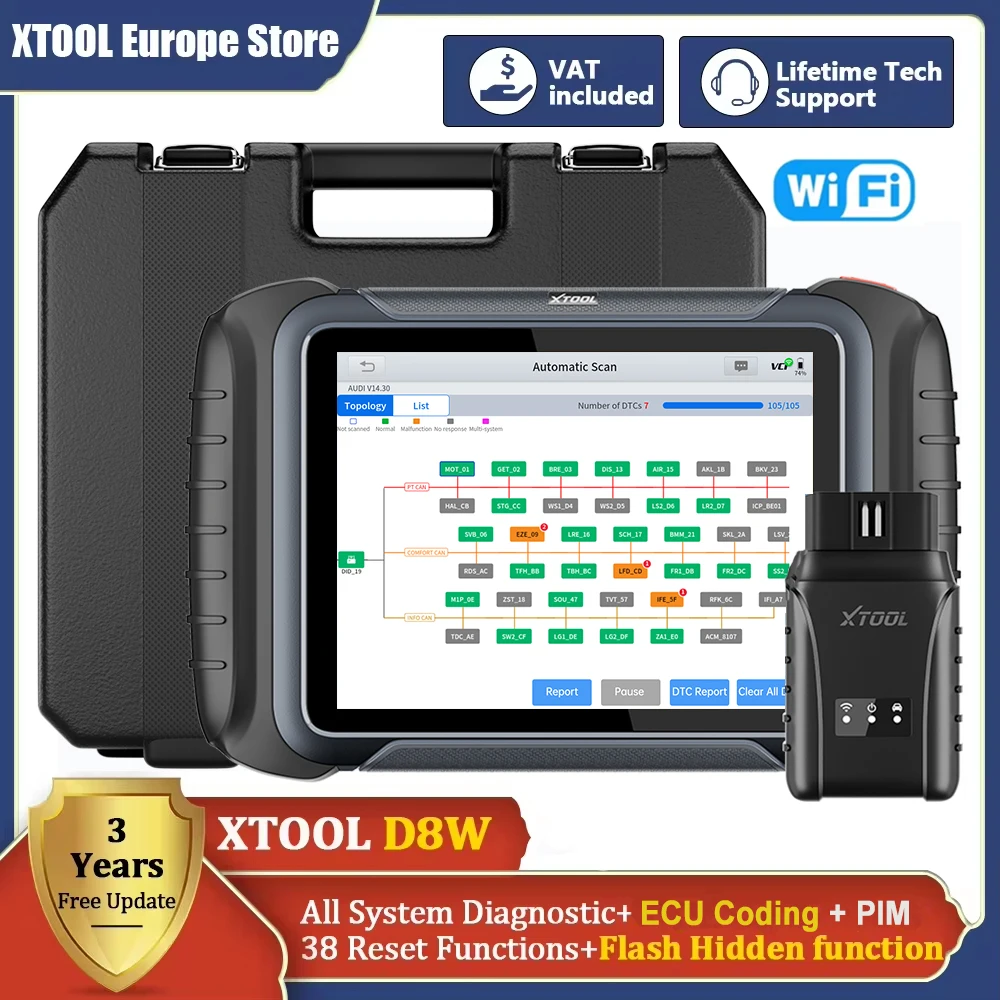 XTOOL D8W D8 BT Automotive Diagnostic Tool ECU Coding Active Test Car OBD2 Bluetooth Scanner CANFD DoIP 38+ Function Topolog Map