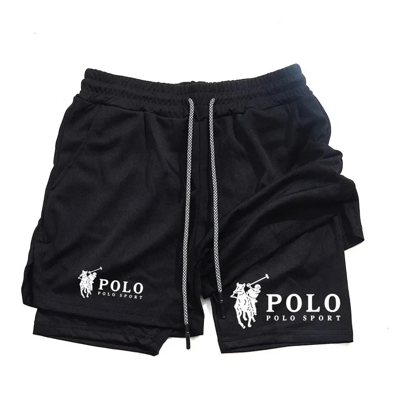 

Мужские быстросохнущие спортивные шорты 2-в-1 с принтом, двухслойные, для фитнеса и повседневного бега