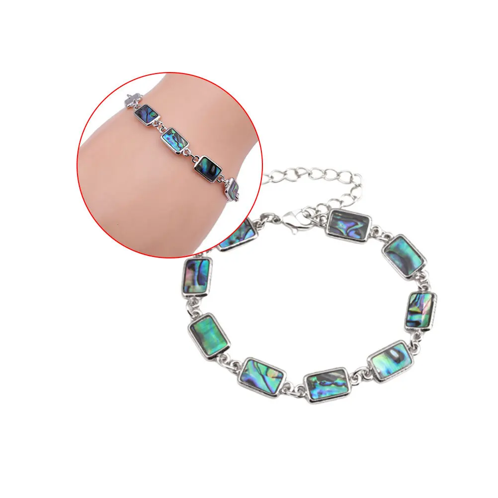 

Natural Abalone Shell Rectangular Bead Bracelet Adjustable Alloy Chain Colorful Fashion Shell Bracelet Women Wristband Gift