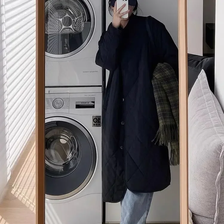 

Женская хлопковая пуховая куртка большого размера для осенних и зимних поездок на работу, прямая хлопковая куртка-труба