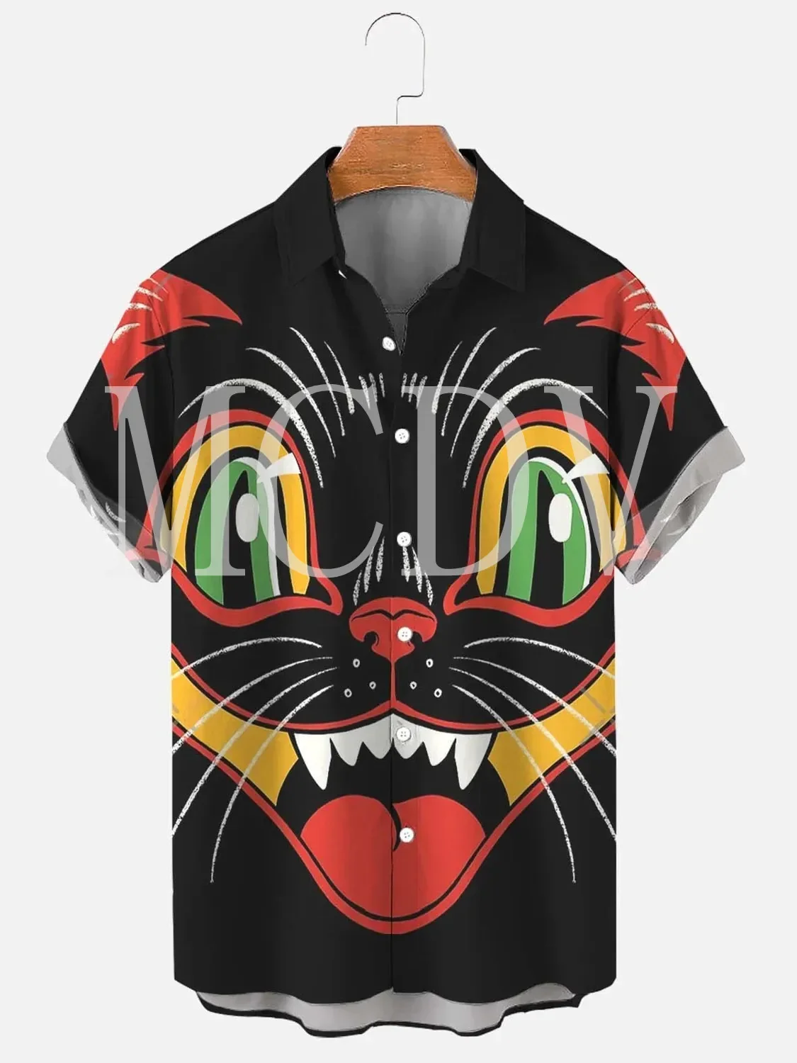 

Men's For Women Halloween Black Cat Print Casual Breathable Short Sleeve Hawaiian Shirt