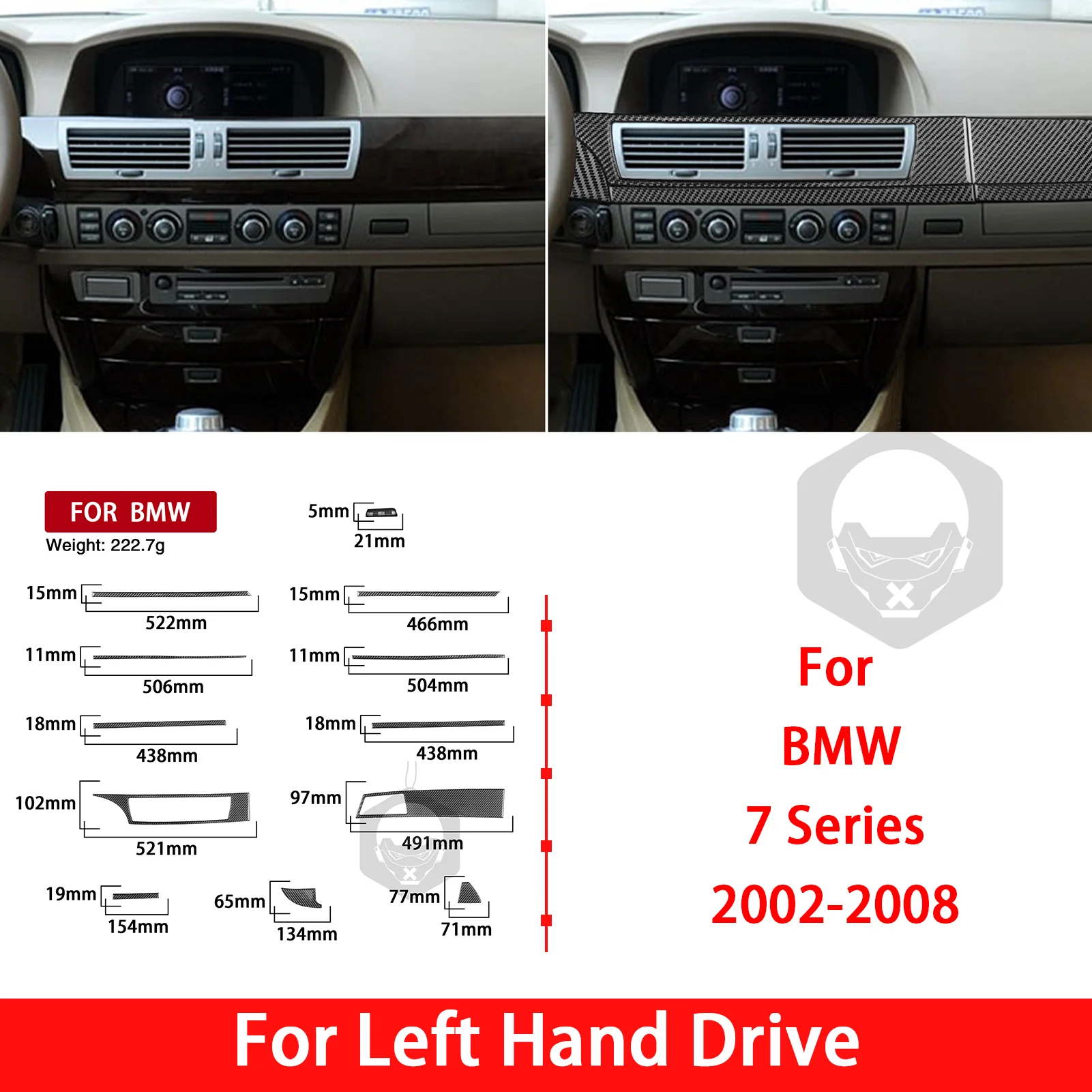 Real Carbon Fiber For BMW 7 Series 02-08 Center Console Dashboard Panel 12PCS Vehicle Shell Housing Refit Exterior Layer Sticker