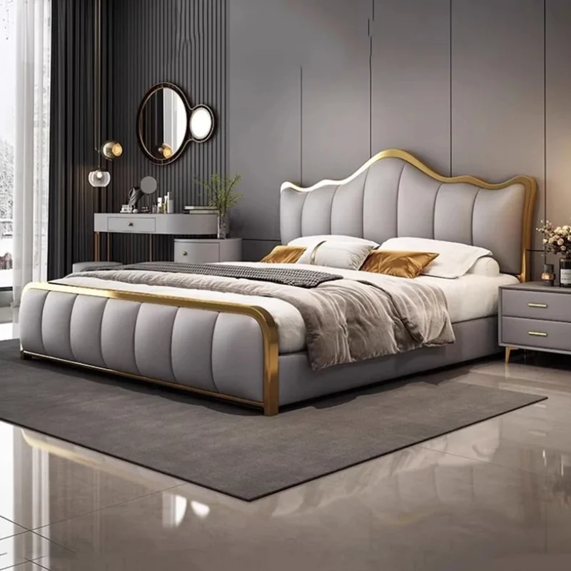 

Queen Aesthetic Luxury Bed Frame King Size Frames Modern High End Bed Frame White Princess Leather Cama Casal Home Furniture