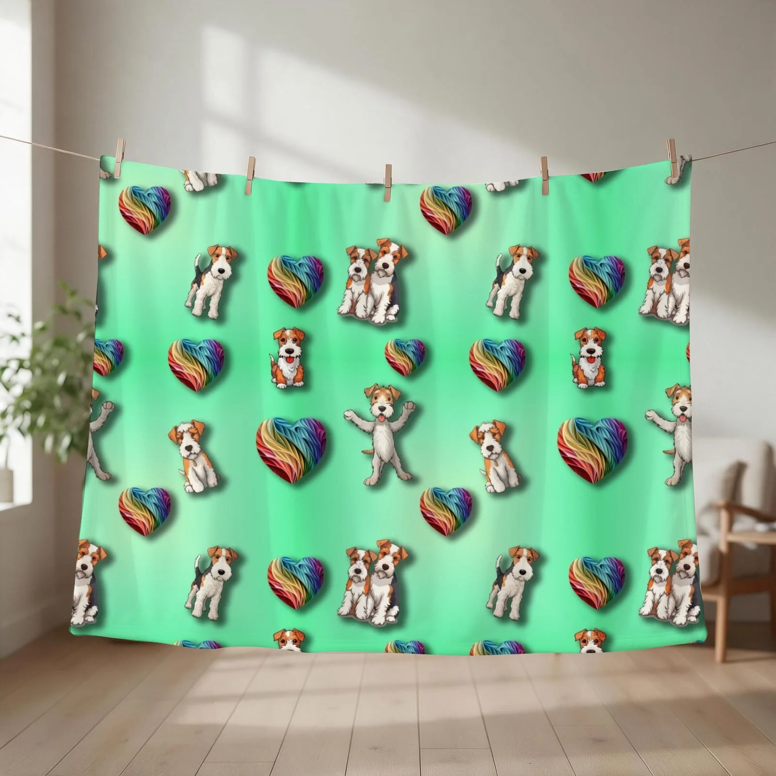 Wire Haired Fox Terrier and Love Hearts Throw Blanket Softest Polar Baby Fashion Sofas Blankets