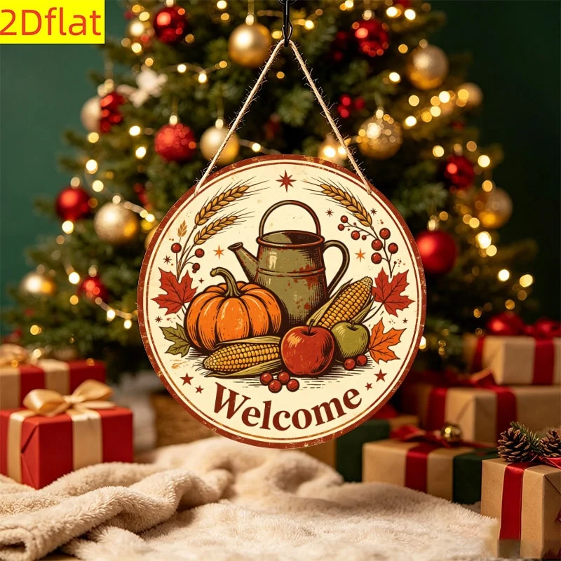 2D Flat, 1pc Wooden Round Sign, Very Suitable for Halloween, Christmas, Thanksgiving, Autumn Harvest Season Decoration, Front Do