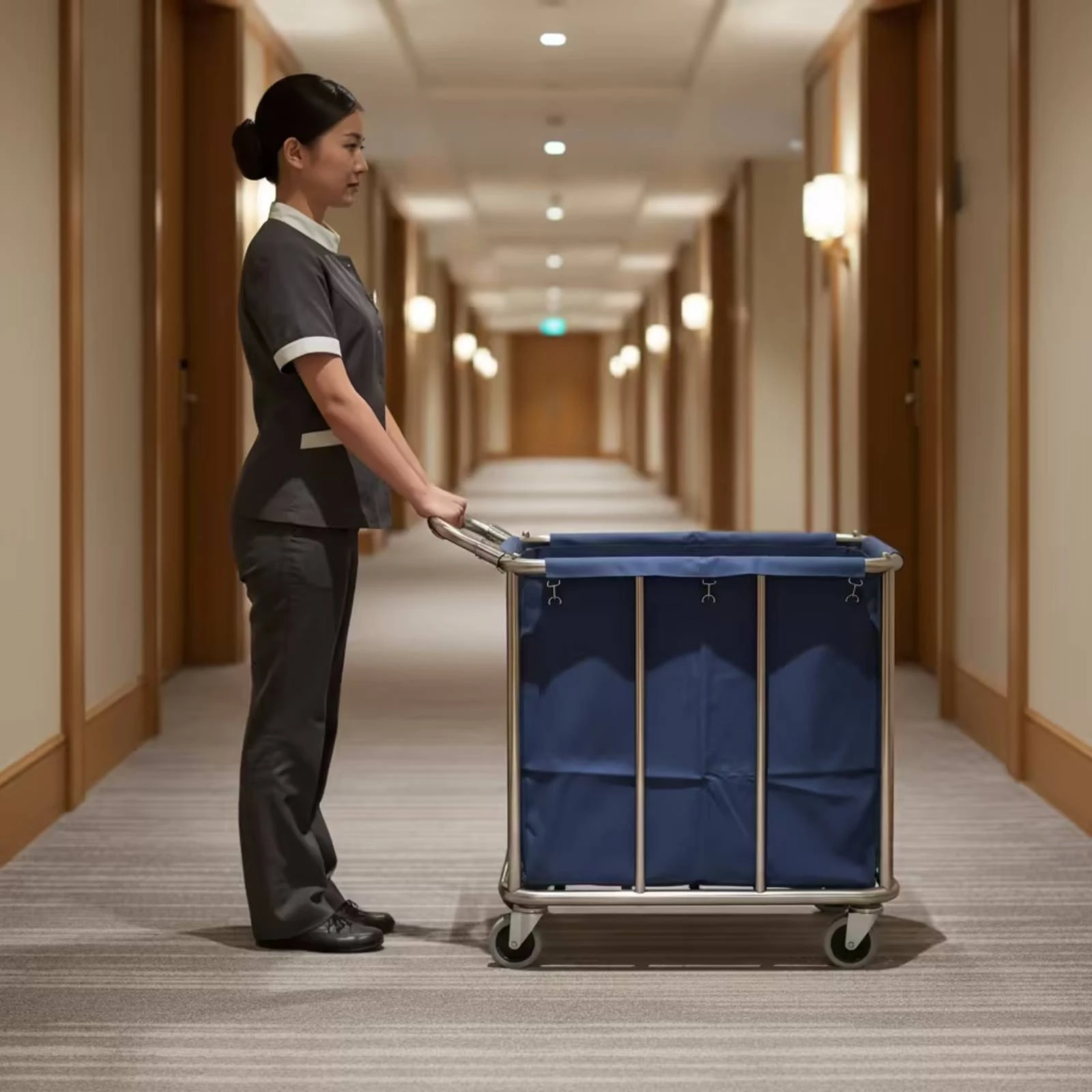 Laundry Cart with Wheels Open-Top Linen Cart with Handle Laundry Cart Industrial Spacious for Housekeepers, Hotels, Hospitals