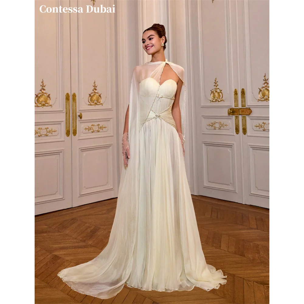 Contessa Custom Ivory Strapless Evening Dress Prom Beaded Pleated Dresses Chiffon Vestidos De Noche A‑Line Formal Evening 2026