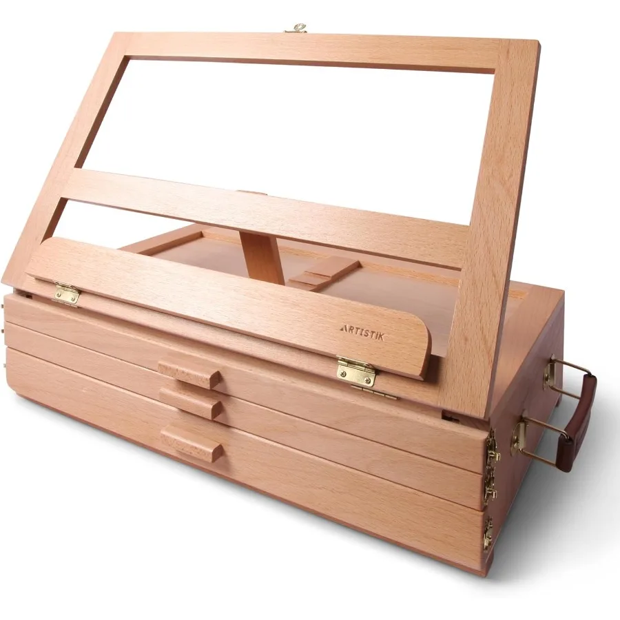 

Wooden Table Top Easel Box with Built-in Storage Drawer Adjustable Beechwood Storage Desk Easel for Painting Lightweight Travel