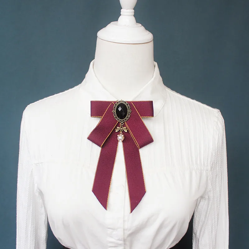 Traje de boda con diamantes de imitación para hombre y mujer, camisa de cuello de aleación para negocios, corbata de lazo, lazo británico para chica, lazo universitario, 2020