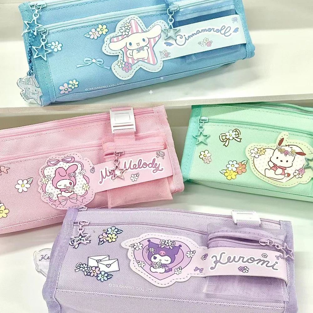 Bolsa de lápices con dibujos animados Kuromi Melody Cinnamoroll, bolsa de lápices multifunción de gran capacidad para estudiantes y niños, suministros de papelería, 1 ud.