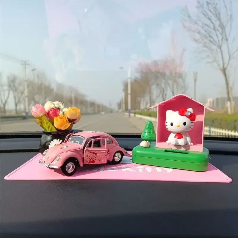 MINISO Hellokitty Car Cute Solar Shaking Ornaments Set Kawaii Car Balloon Bouquet Decoration Girl Car Pink Accessories Gift