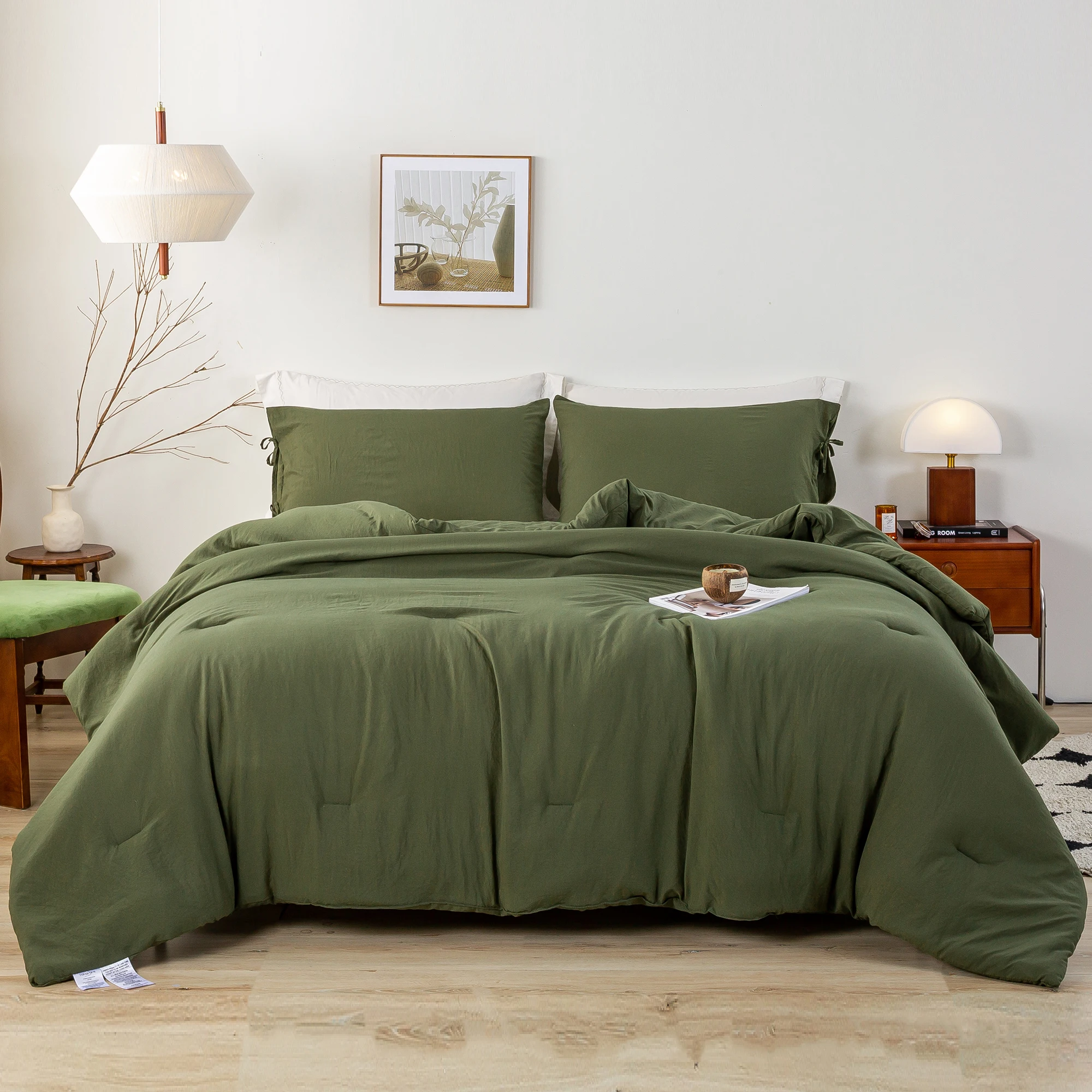 

California King Comforter Set -Cozy poly cotton Fabric-Comfy Down Alternative Comforter- Lightweight All Season-Dark Olive Green