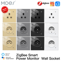 Moes ZigBee Smart Wall Socket Glass Panel Outlet Power Monitor tuya Wireless Control Mesh Timer Alexa Google Home voice UK EU FR