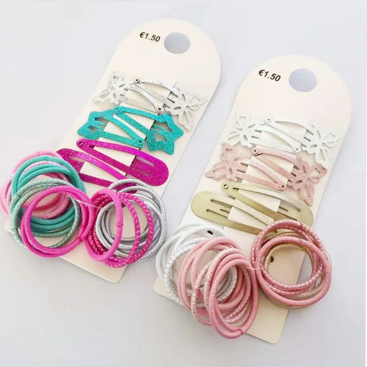 

1set Baby Girls Rubber Band Set Candy Colors Children Snap Hairpin Kids Little Princess Shinning Star Barrettes Thumb Hairband