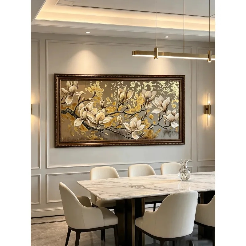 Mid-Vintage Gold Foil Hand Painted Canvas Art, Luxury Wall Decor for Living Room Entryway