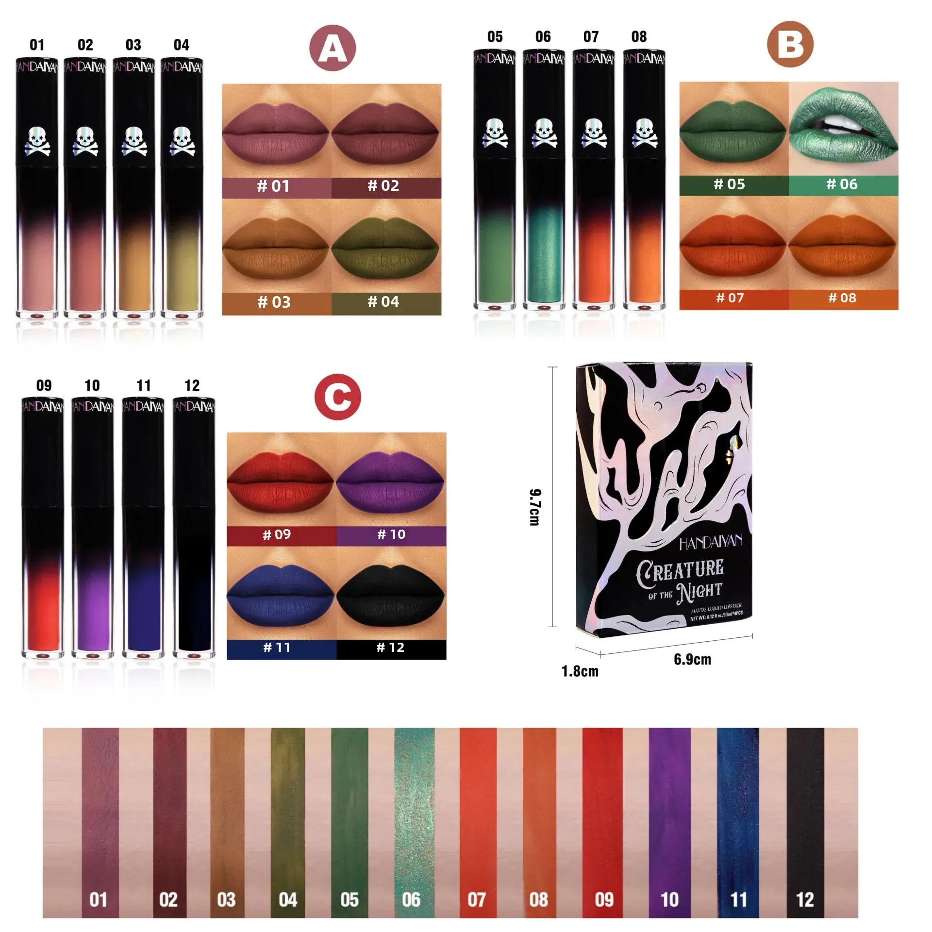 Waterproof Sweat Proof Lip Glaze Set Non-Stick Cup Long Lasting Makeup LipGloss Non-Fade Matte Face Body Paint Cosplay Lip Glaze