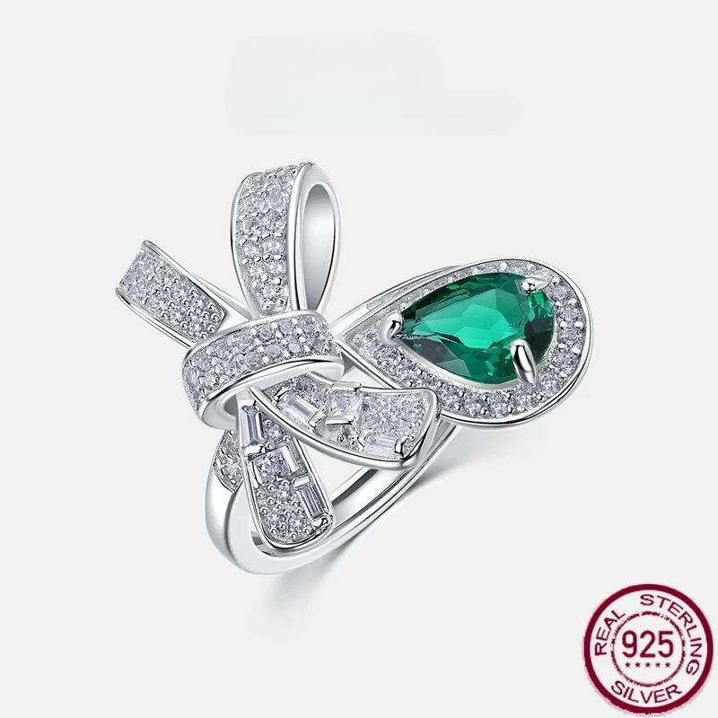 

Новый бант из стерлингового серебра S925 с бриллиантовым цветом, выращивание сокровищ, изумрудное модное кольцо, свадебные украшения