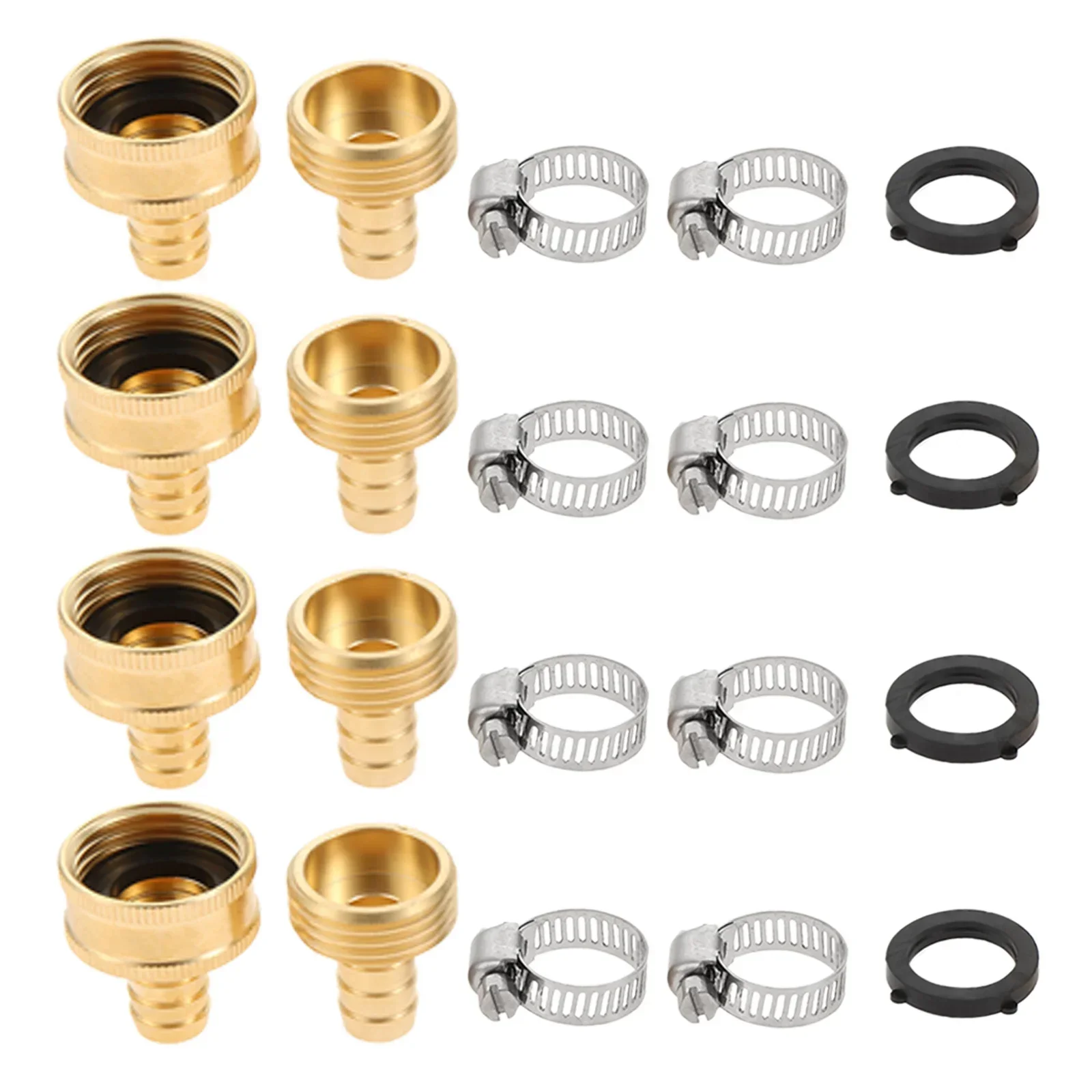 

4 Sets Garden Water Hose Repair Kit Solid Brass Mender Female and Male Hose Connector with Clamps Fit for Standard 1/2-Inch Hose