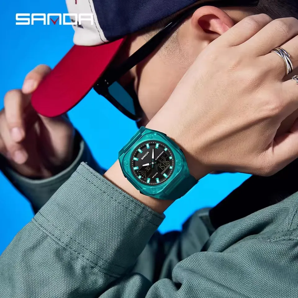 นาฬิกาข้อมือผู้ชาย SANDA 6268 รุ่นสปอร์ตอิเล็กทรอนิกส์ นาฬิกาอเนกประสงค์สำหรับกิจกรรมกลางแจ้ง นาฬิกานักเรียน นาฬิกาปลุก กันน้ำ ไฟกลางคืน นาฬิกาดิจิตอล