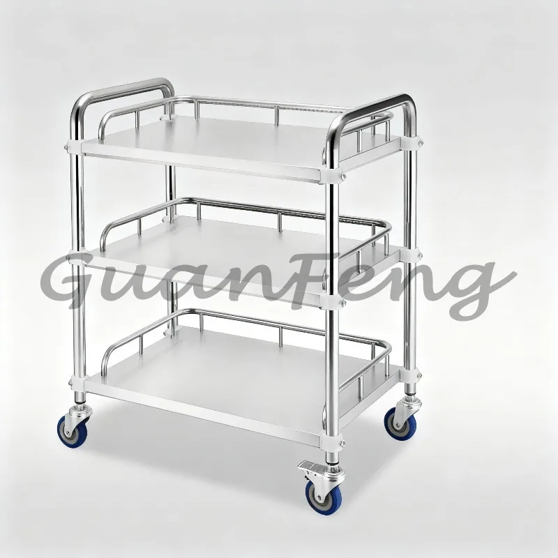 3-Tier Stainless Steel Laboratory Service Trolley, 45x35x86cm Multifunctional Rolling Cart with Silent Universal Wheels