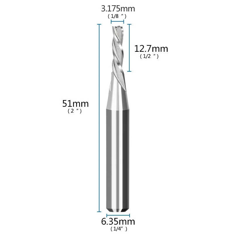 우드 밀링 커터 CNC 솔리드 카바이드 라우터 비트, 3 플루트 다운 컷 나선형 비트, 1/4IN 생크, 1/4IN, 8IN 절단 직경