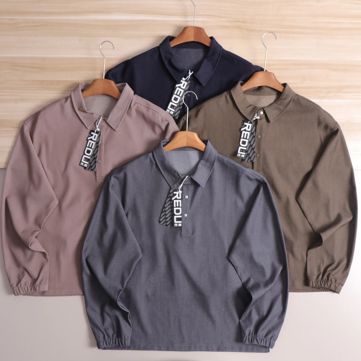 Vintage Distressed Denim T-shirt Men's Loose Fit Long Sleeve High Hanging Crisp Collar Base Shirt Fall 2026 New Style