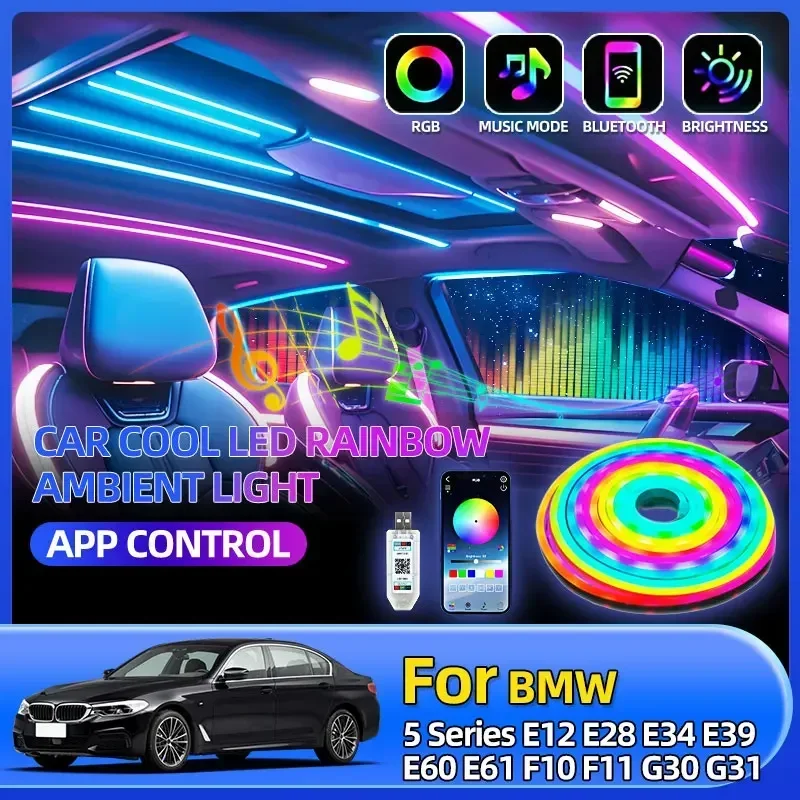 

1/5M APP Control Car Rainbow Light For BMW 5 Series E12 E28 E34 E39 E60 E61 F10 F11 G30 G31 6/7/8 Series E63 F13 E65 F01 G15 G16