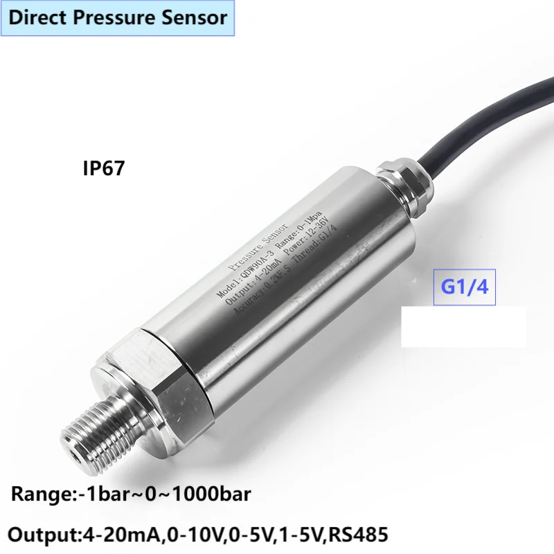 G1/4' Direct Lead Pressure Transducer Sensor IP67 4-20mA 0-10V Pressure Transmitter Threaded Installation 250bar 200bar