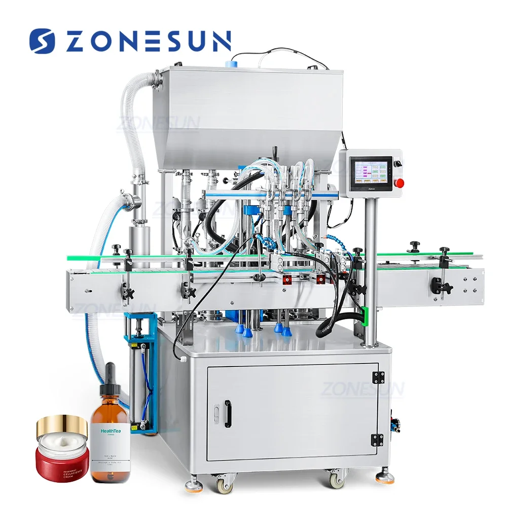 ZS-YT4T-4PX Automatic 4 Heads Face  Cream Vertical s Paste Bottle Filling Machine With Feeding Pump