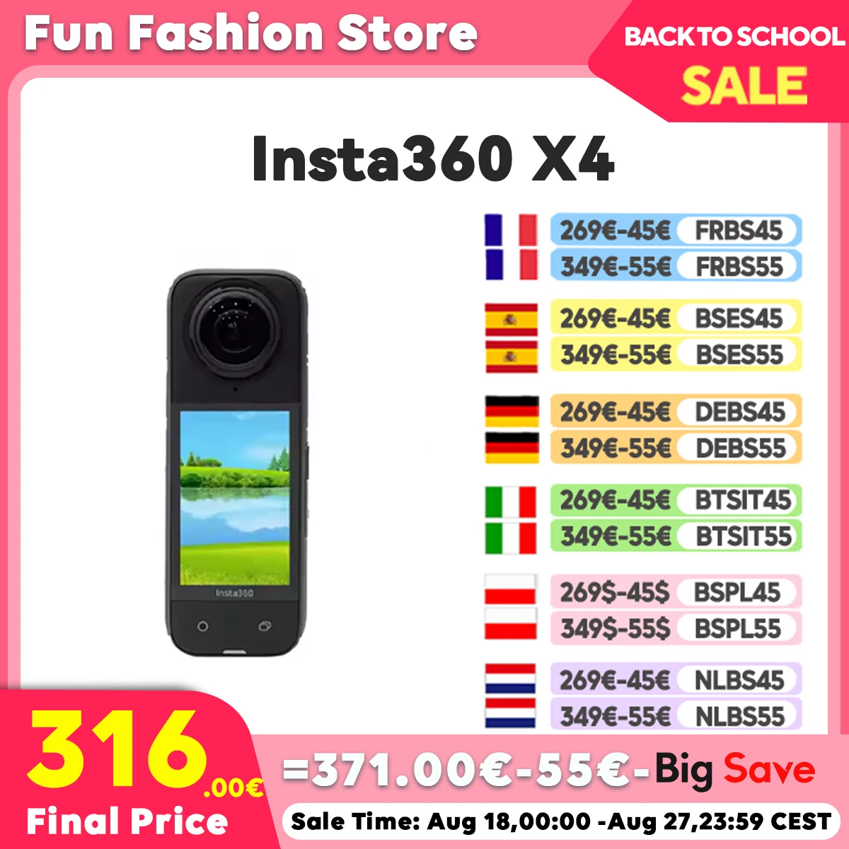 Insta360 X4 8K impermeabile 360 Action Camera, 4K grandangolare Video 2290mAh batteria Insta360 X4 Sport Camera