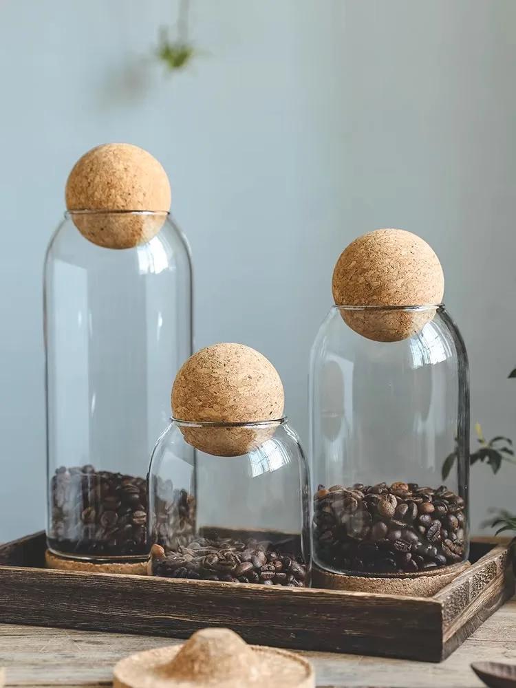 Cork Stopper Glass Sealed Jar Coffee Beans Dried Fruit Storage Box Kitchen Food Multigrain Storage Jar Creative Cork Tea Jar