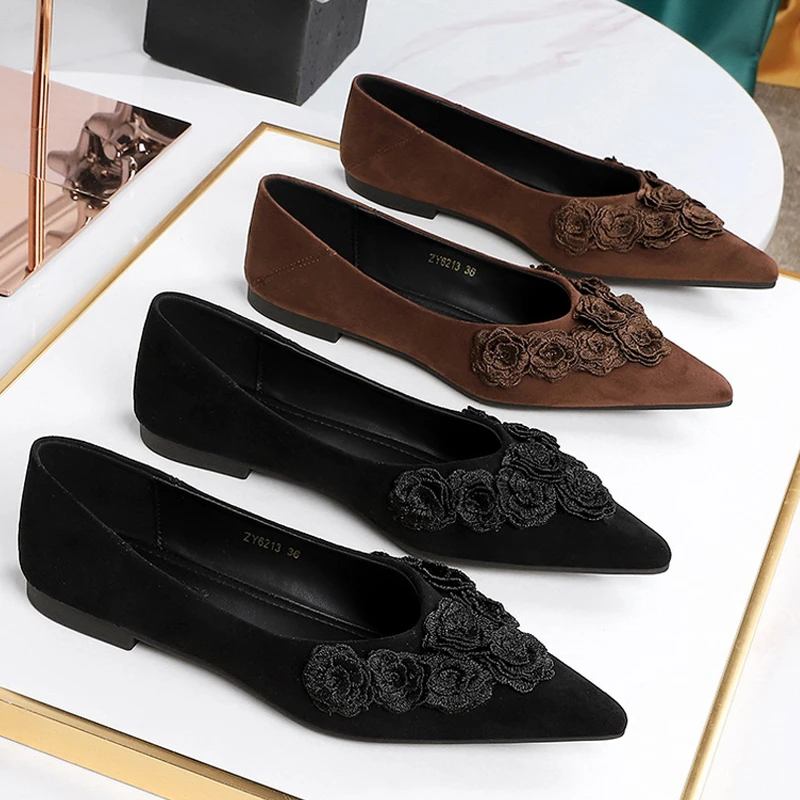 

Обувь BIGTREE в ретро-стиле с цветочным узором и заостренным носком, женская обувь, удобные замшевые туфли на танкетке, модная женская обувь