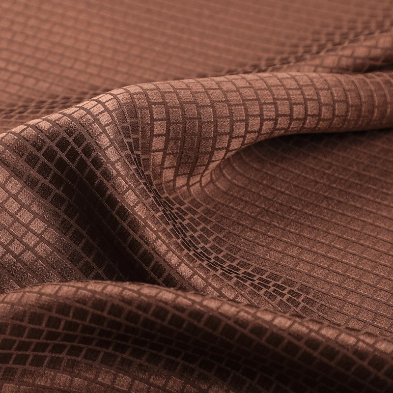 

135CM Wide 19MM Thick Checks Jacquard Silk Fabric-Brown Silk Material Fabric for Comfortable Summer Dress Pants Clothing R138