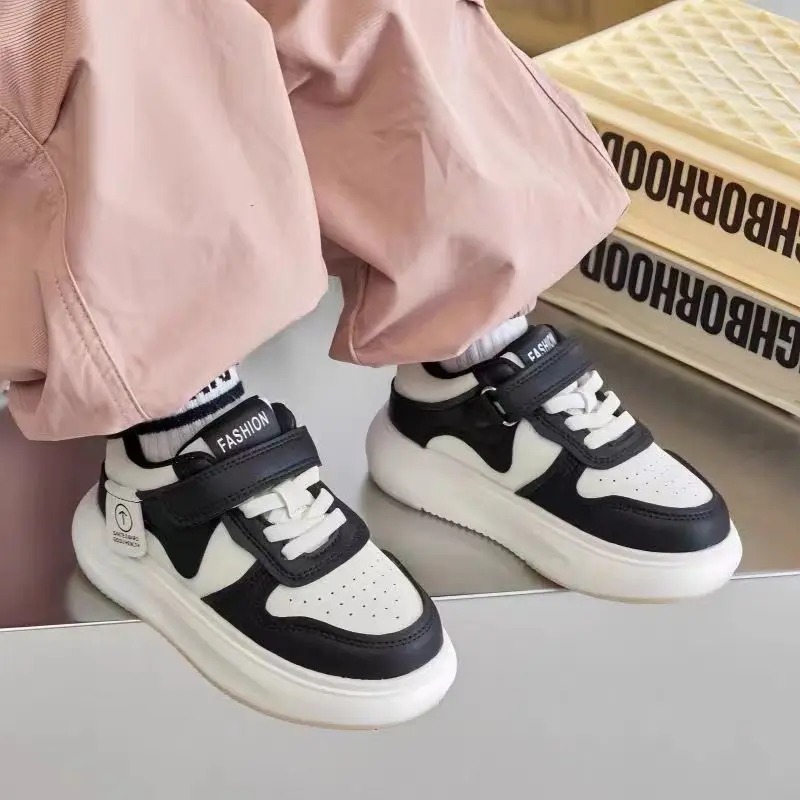 Spring Autumn Kids Basketball Shoes Simple Black White Boys Causal School Sports Shoes Non-slip Platform Children Girls Sneakers