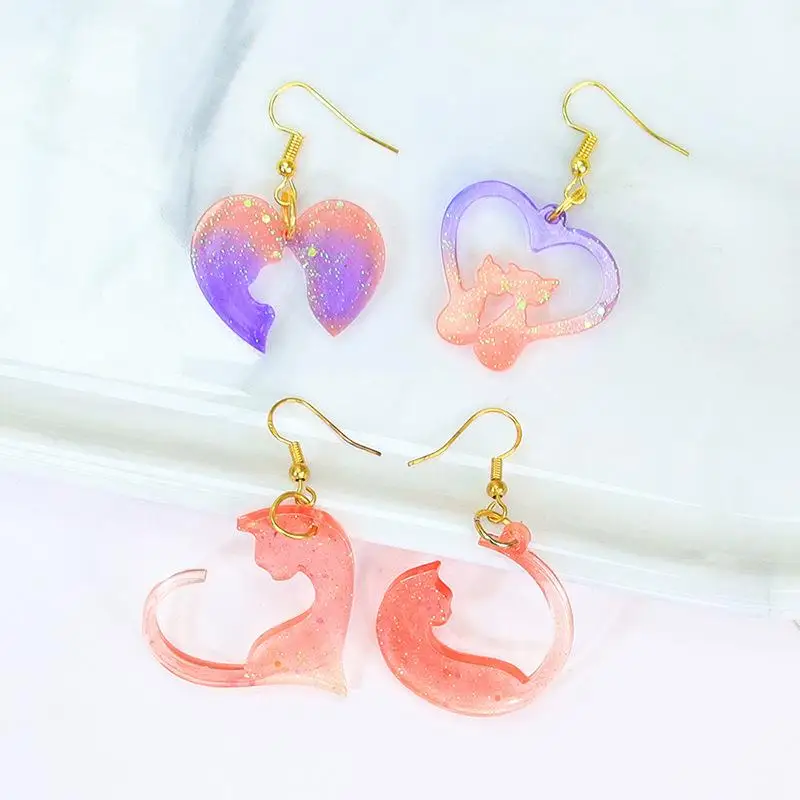 DIY Crystal Earring Pendants Silicone Mold Love Cat Animal Series For Keychain Charms Epoxy Resin Mould Jewelry Making Crafts