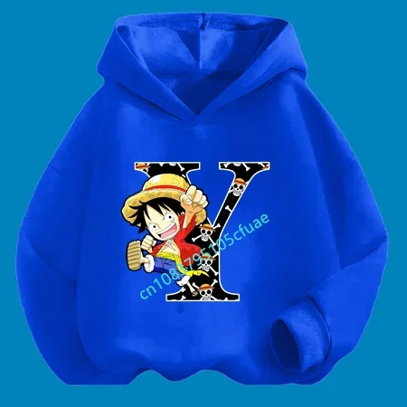 

Spring Autumn Girls Clothing Anime Kids Clothes Boys One Pieces Letter A-Z Hoodie Cartoon Luffy Sweatshirt Suit Teen Hooded Tops