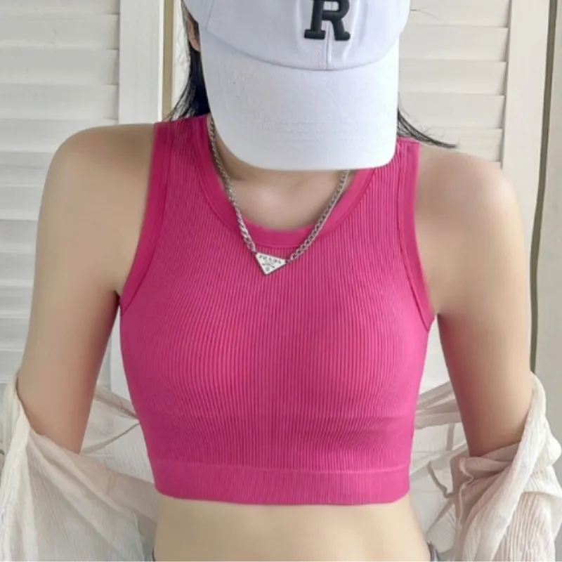 Women Tank Top Sports Bras Top With Chest Pads Built In Bras Women Shockproof Round Neck Summer Crop Top Comfort Camisole