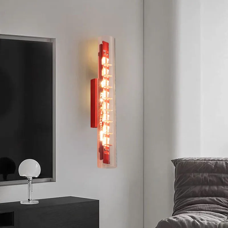 

Novelty LED Wall Light Clear Glass Red Metal Art Deco For Indoor Parlor Bedroom Stairs Sconce 3000K