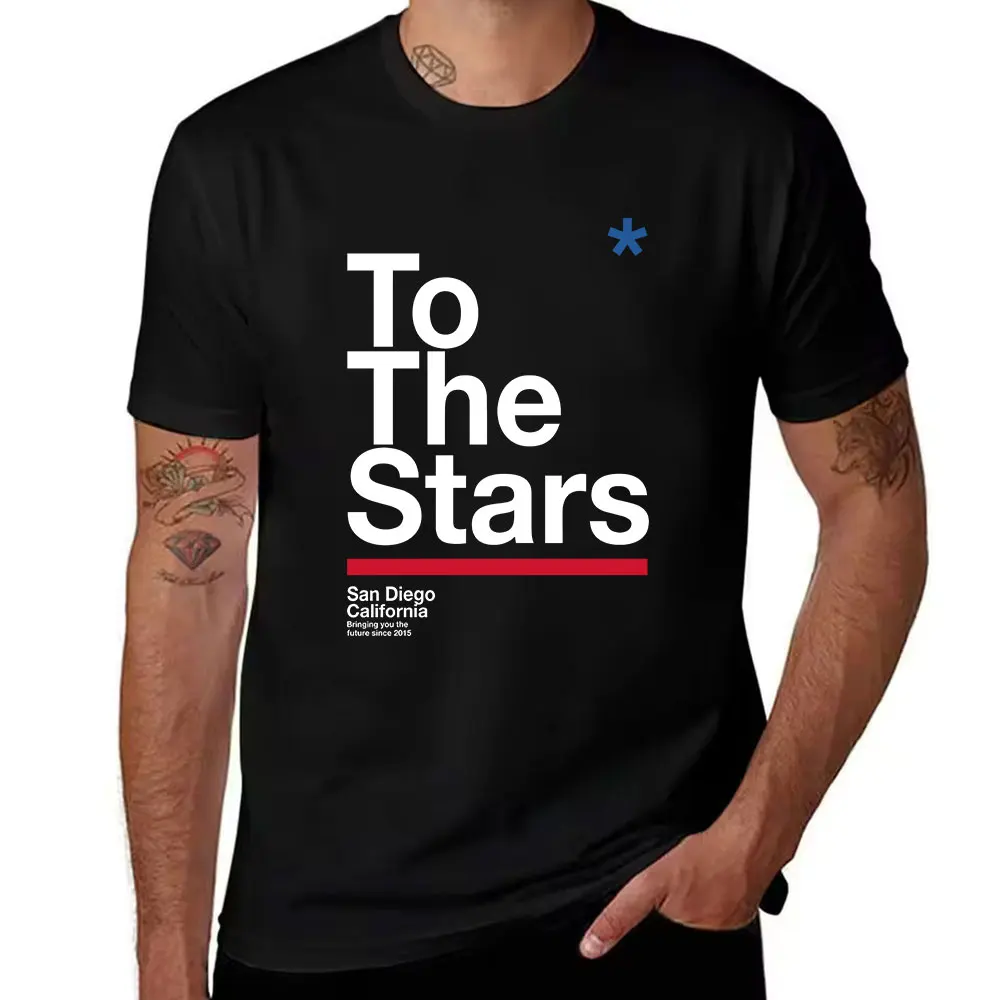 Men's Cotton Short Sleeve T-Shirt with Minimalist Navy Star & Red Strip Print, Casual Summer Top for Daily Wear