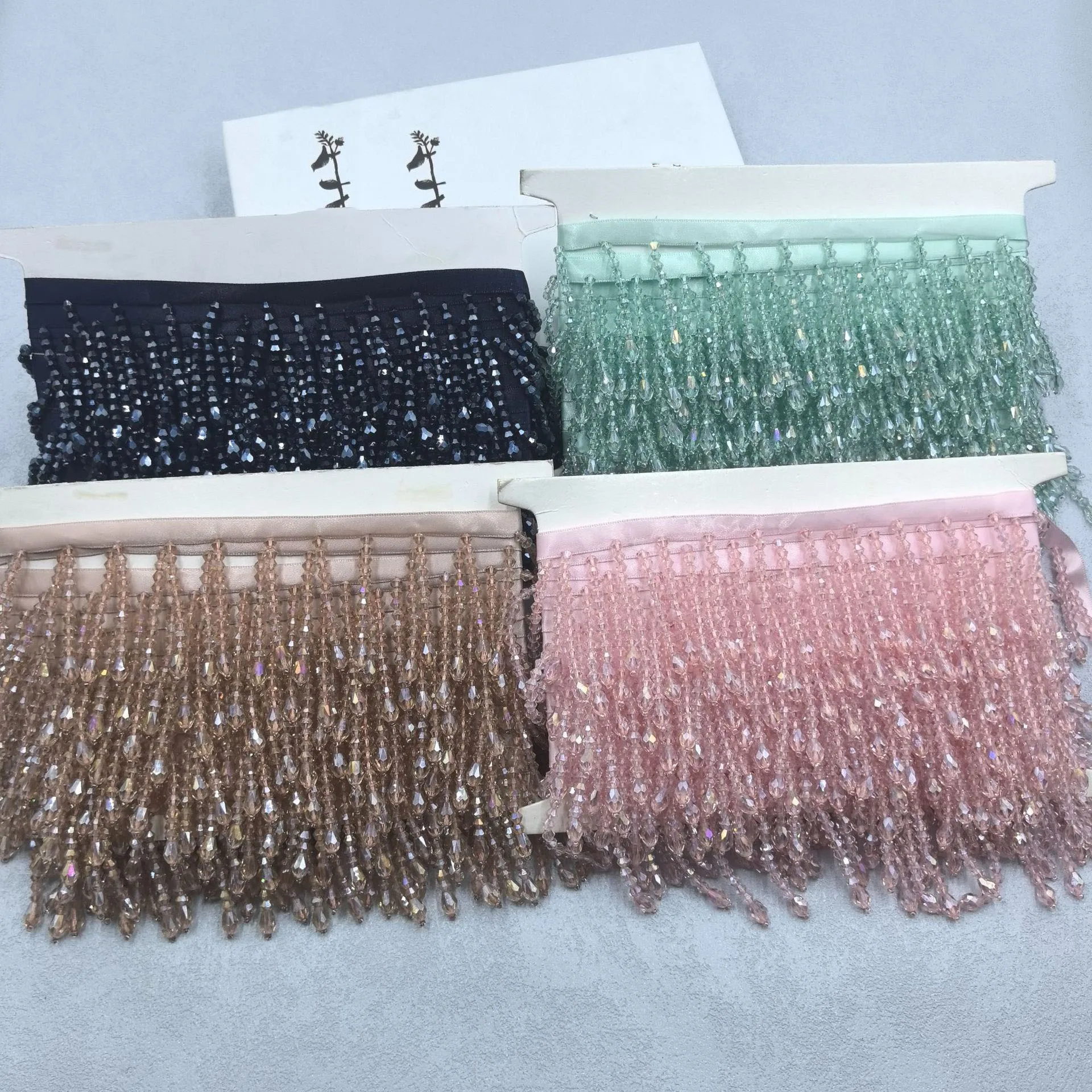 5Yard  Handmade beaded crystal glass bead tassel wedding dress lace clothing accessories fabric patches