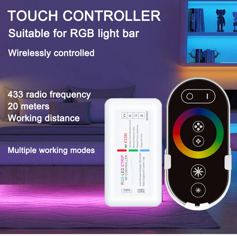 

LED Strip light RF Touch Remote Controller Dimmer Cct Rgb Change Brightness 12V 24V COB 2835 5050 18A 30A Iron Shell Wall Mount