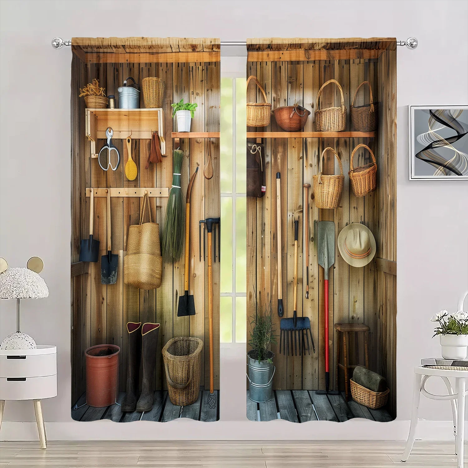 قطعتان من ستارة مطبوعة لأدوات البستنة لديكور المنزل - معالجة نافذة الجيب لغرفة النوم والمكتب والمطبخ وغرفة المعيشة #5