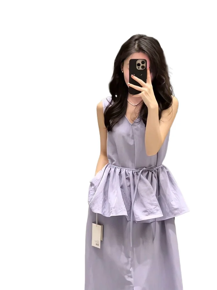 

2025 Women Two Pieces Fashion New Small Fragrant Summer Niche Non Collision Purple Sleeveless Dress Set