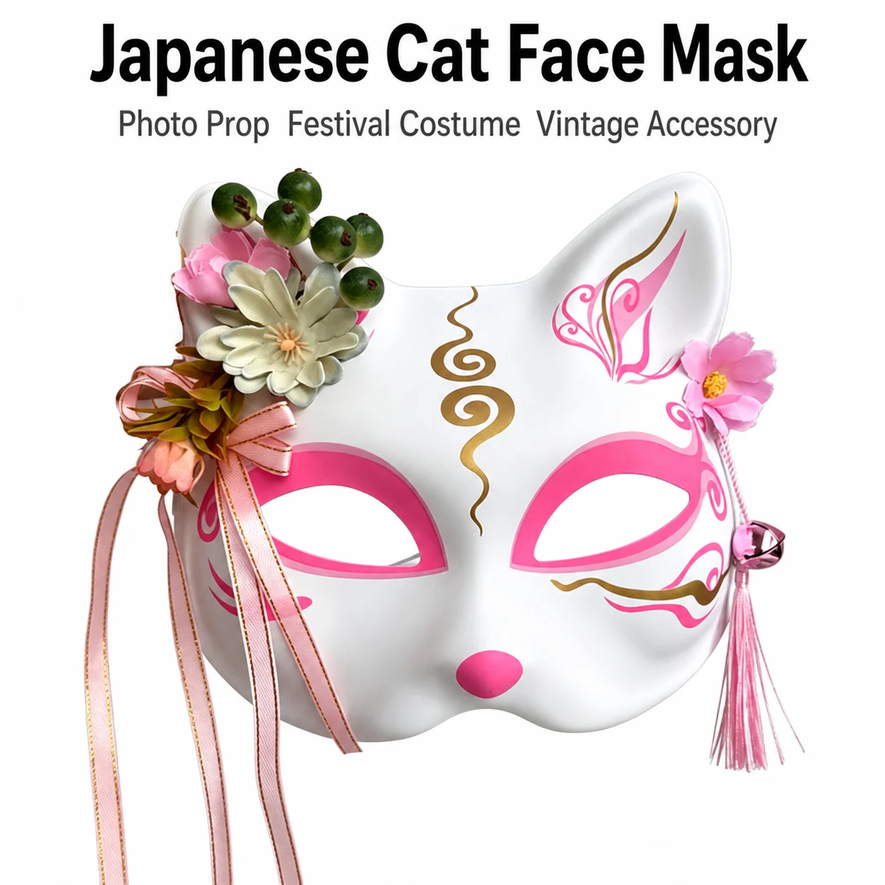 Plastic Half Face Mask  Japanese  Masquerade Mask Half Face Masquerade Mask Hand Painted For Photo Shooting Party