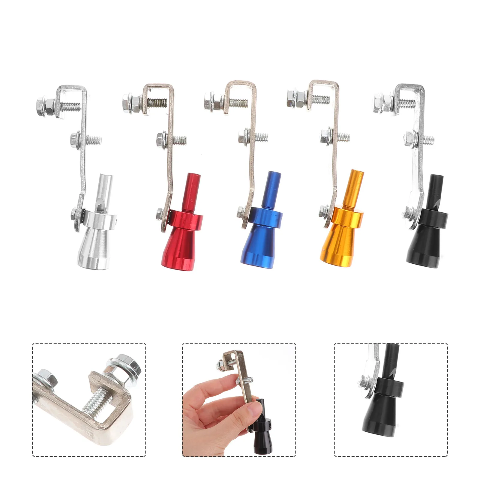 

Набор из 5 штук: Симулятор звука турбины для выхлопной трубы автомобиля, громкий звуковой генератор (серебристый, черный, красный, синий, золотой)