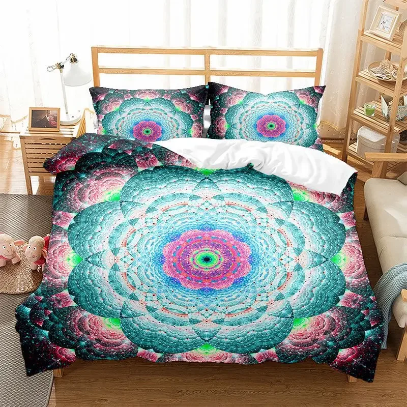 100% Microfiber Fabric Super King Duvet Cover Set For Mandala Print Datura Flowers Double Duvet Set 220x240 Bedding Set Luxury 2