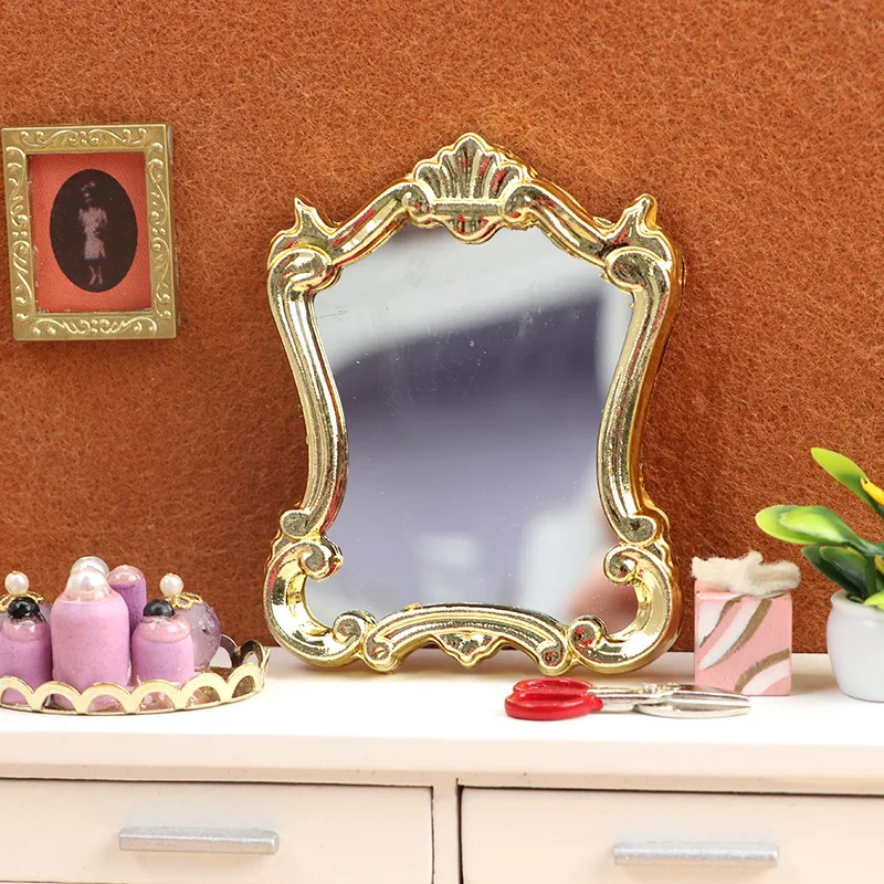 Specchio in miniatura per casa delle bambole in scala 1:12 5picecs - Arredamento versatile con bordo dorato chic |   Accessori per la casa delle bambole del bagno della camera da letto