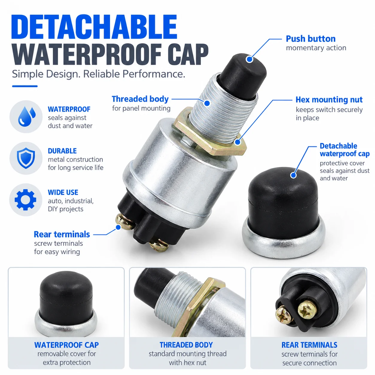 60A 12V Anti-theft Auto Ignition Button Start Car Accessories Novelties Ball Switch Truck Waterproof Horn Starter Engine Push