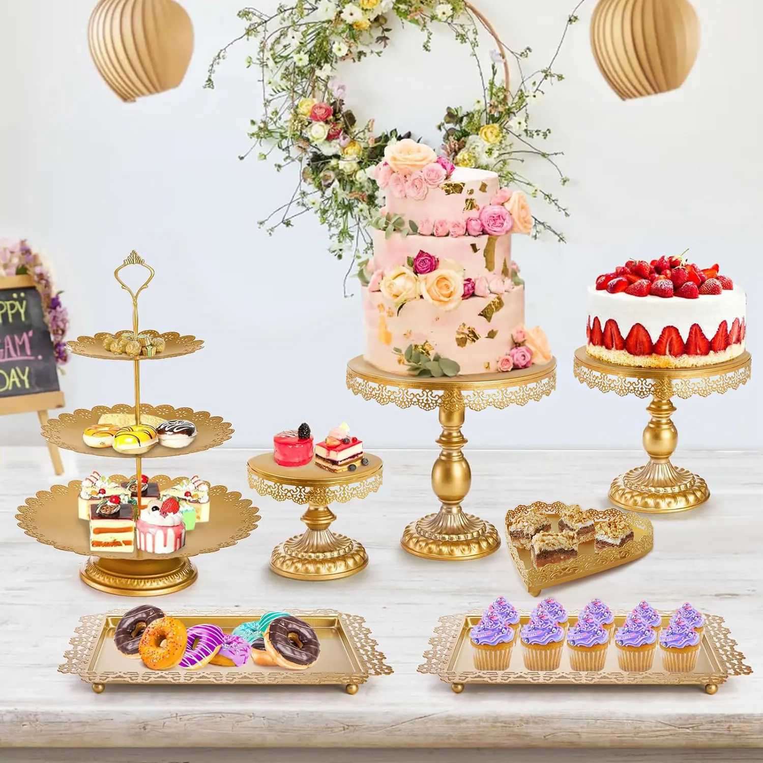 

Customizable Gold Cake Stand,Metal Round Heart Holder Dessert Display Plate Serving Platter for Christmas,Wedding,Birthday,