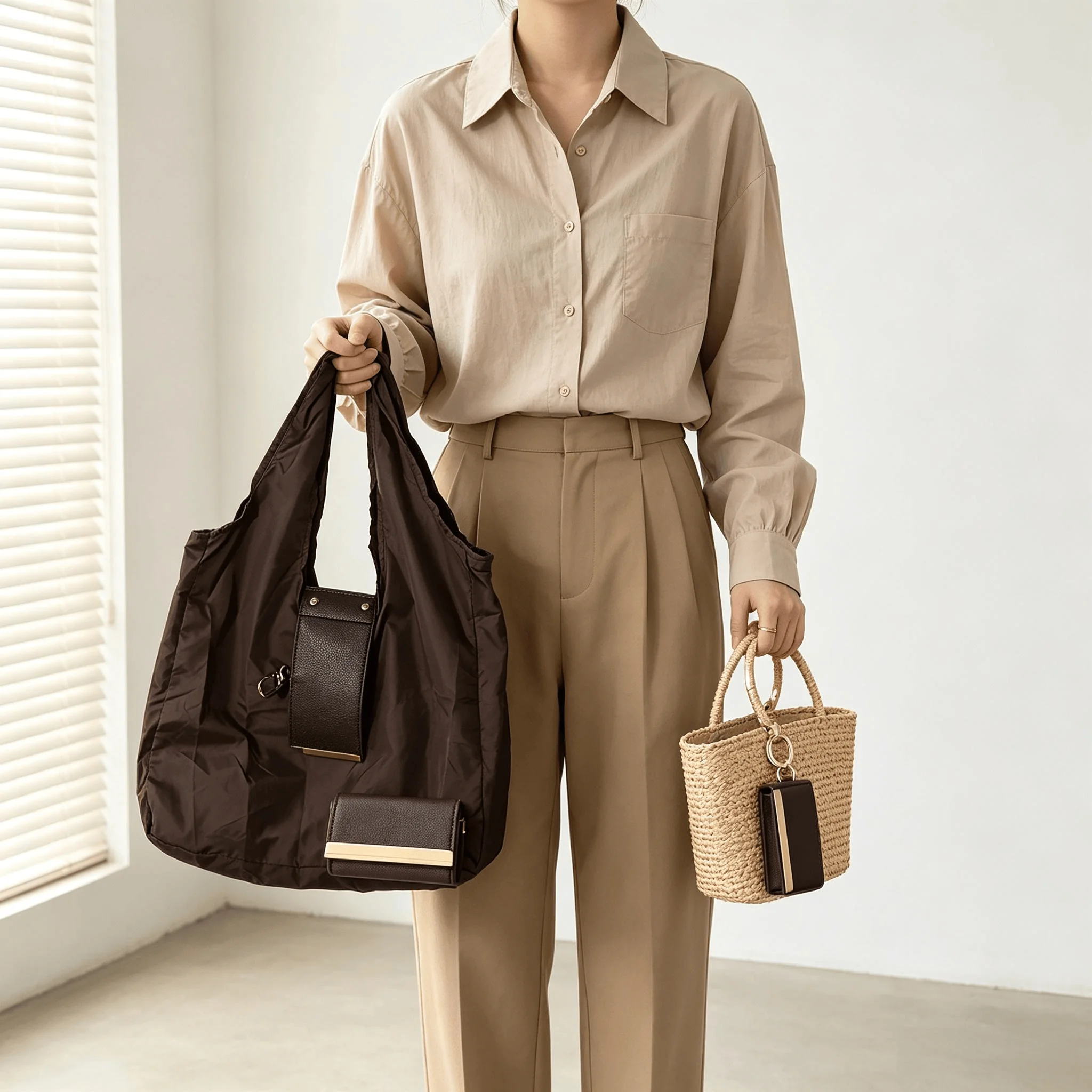 Faltbare Nylon-Tragetasche mit Schlüsselanhänger, Große Kapazität, Wiederverwendbare Einkaufstasche, Tragbare Schulterhandtasche für den täglichen Einkauf und Reisen – Detail 4